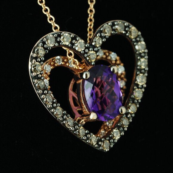 Levian / NEW / Grape Amethyst and Diamond Heart Necklace / 14K Gold - Picture 4 of 7